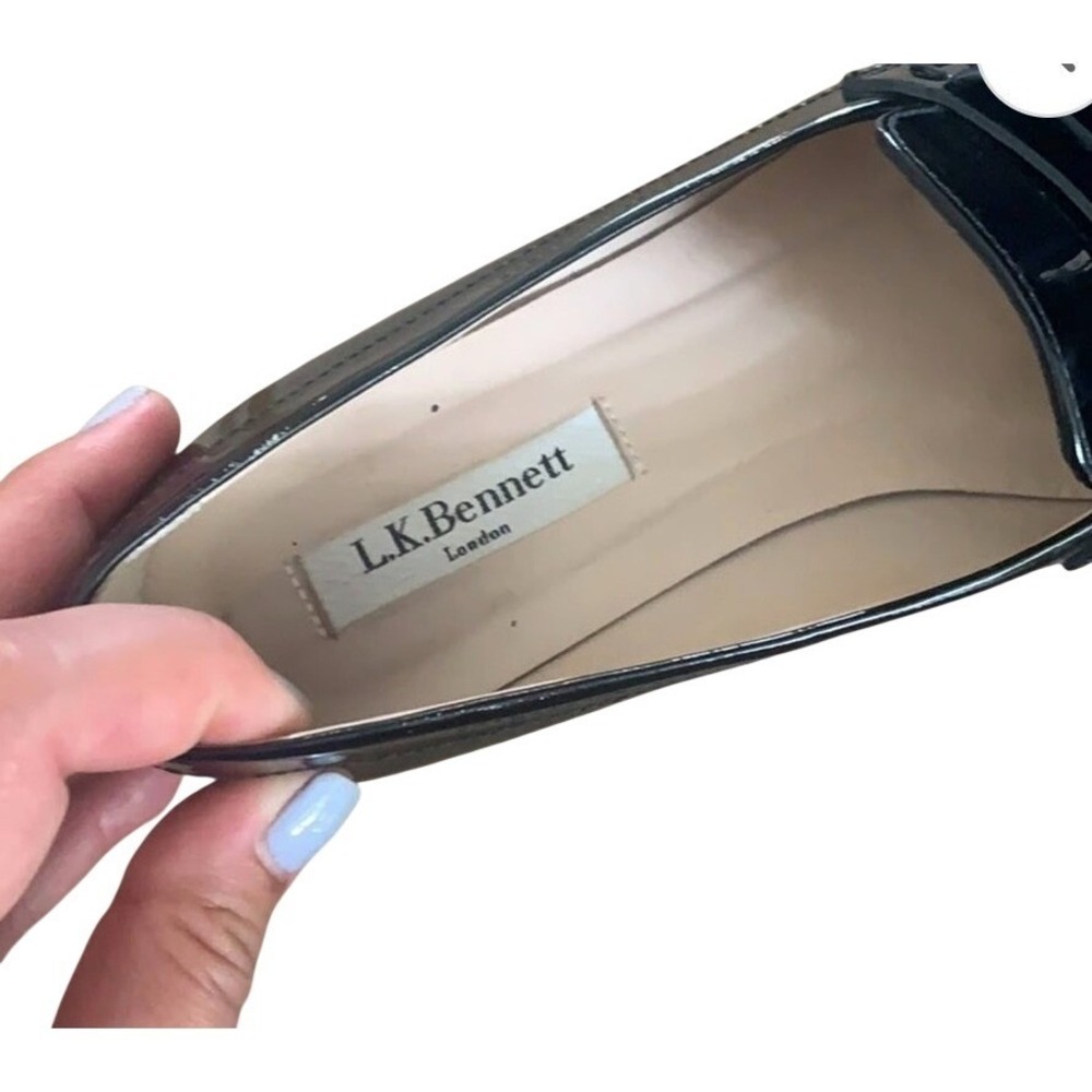 Vintage LK Bennett London Women Black Patent Leather Almond Old Money Loafers - Picture 3 of 3